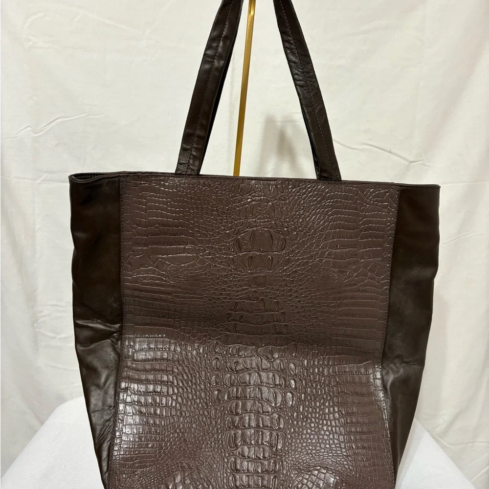 Large Jana Feifer brown croc-embossed leather and PVC shopper tote